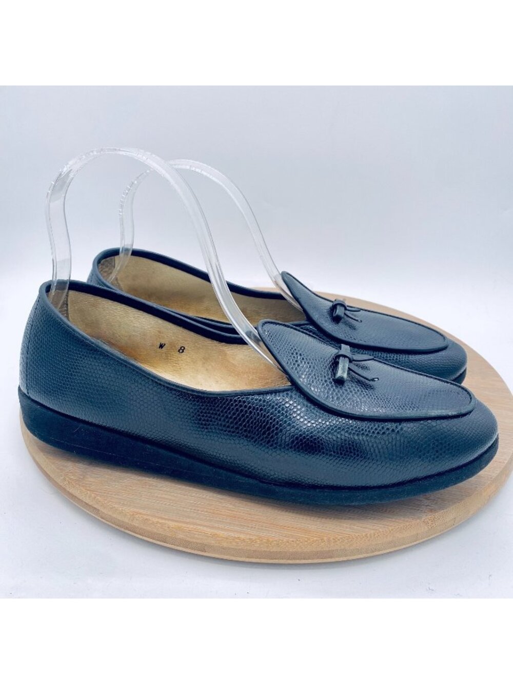 Vintage Belgian Shoes Womens 8 Black Leather Loafer Flats Tasseled Handmade